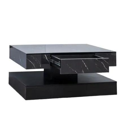 6.93in High LED Coffee Table by AdTec, black marble finish with a central pull-out drawer.