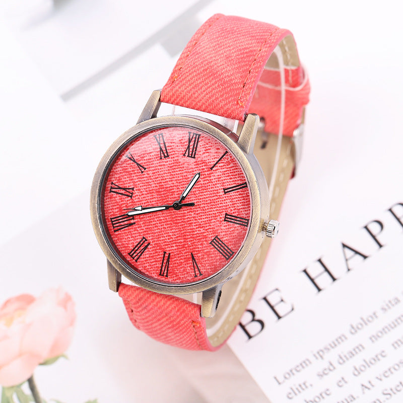 Montre à Quartz Femme en Jean Décontractée avec Ceinture