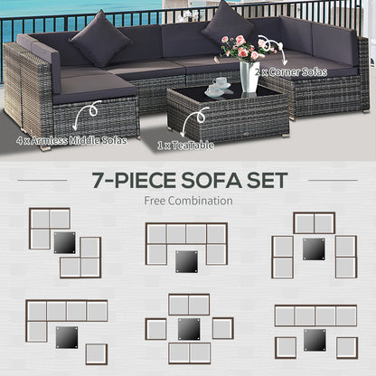 7 Piece Wicker Patio Furniture For Backyard Outdoor Sectional Sofa