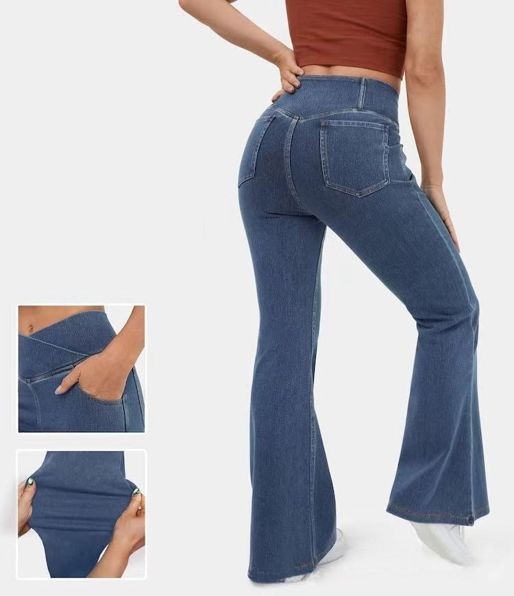 Pantalones vaqueros de campana de imitación de alta calidad, transfronterizos, de levantamiento de cadera, para mujer, estilo europeo y americano.