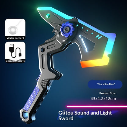 Épée laser jouet 2 en 1 Tomahawk avec pulvérisation pour enfants