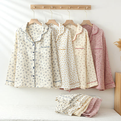 Ensemble de pyjama et de détente en gaze de pur coton fin à double épaisseur, avec revers pour femme