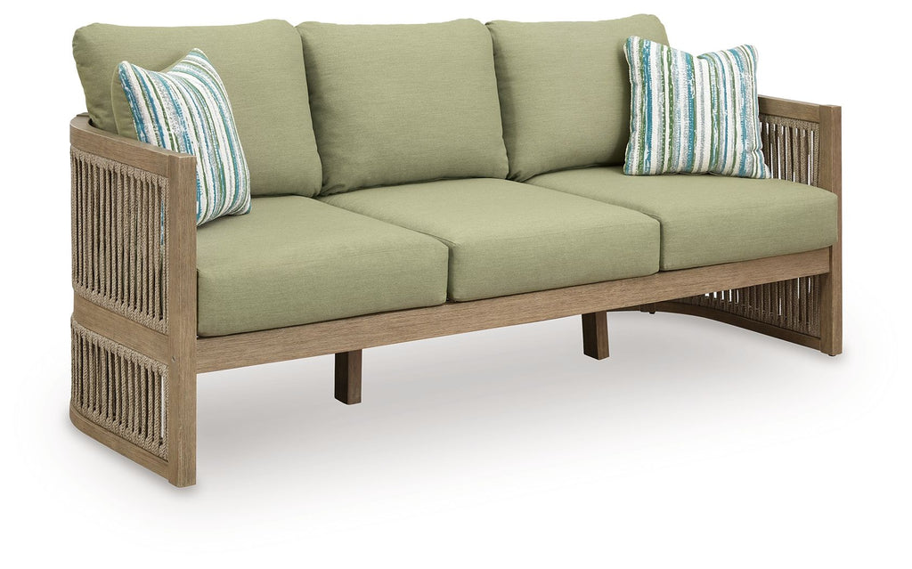 Outdoor Beige Green Cushioned Sofa with Pillows-0