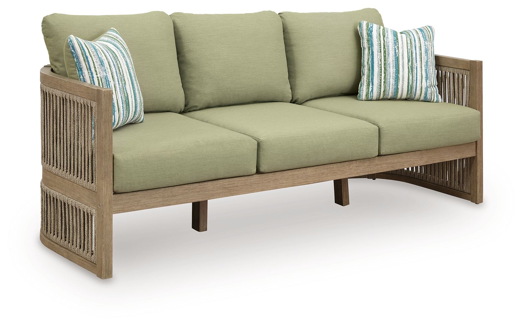 Outdoor Beige Green Cushioned Sofa with Pillows-0