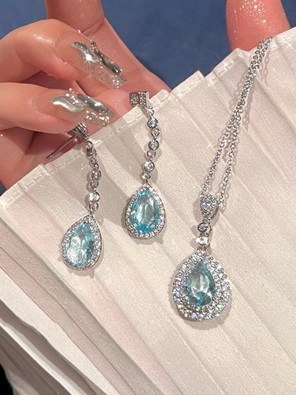 Collier Gemme Larmes de Sirène Boucles d'oreilles Puces de Luxe Léger Haut de Gamme Bijoux au Design Simple, Élégant et Unique