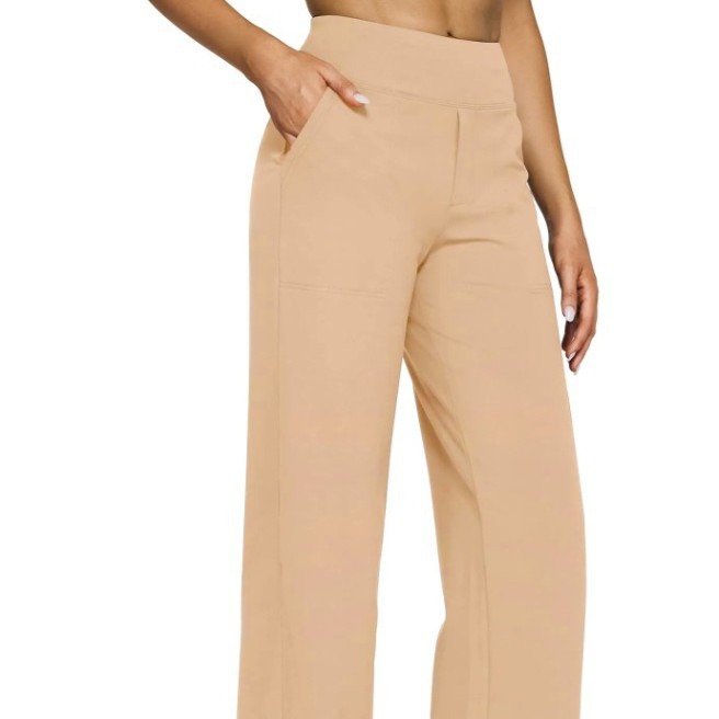 Pantalon droit taille haute en maille à poches