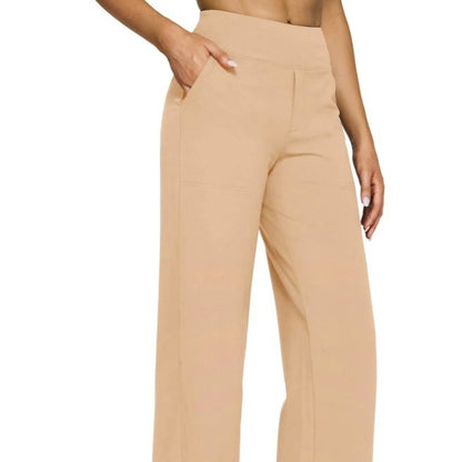 Pantalon droit taille haute en maille à poches