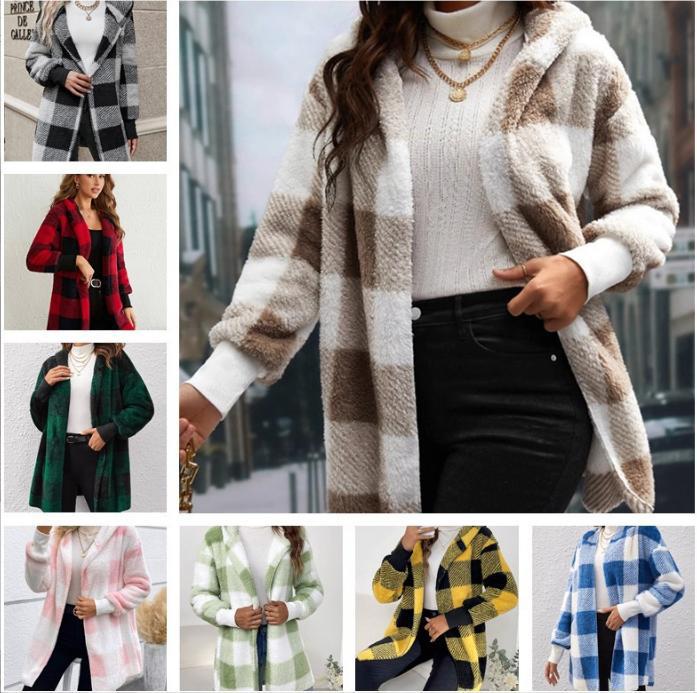 Cardigan long en maille à carreaux et coutures contrastées