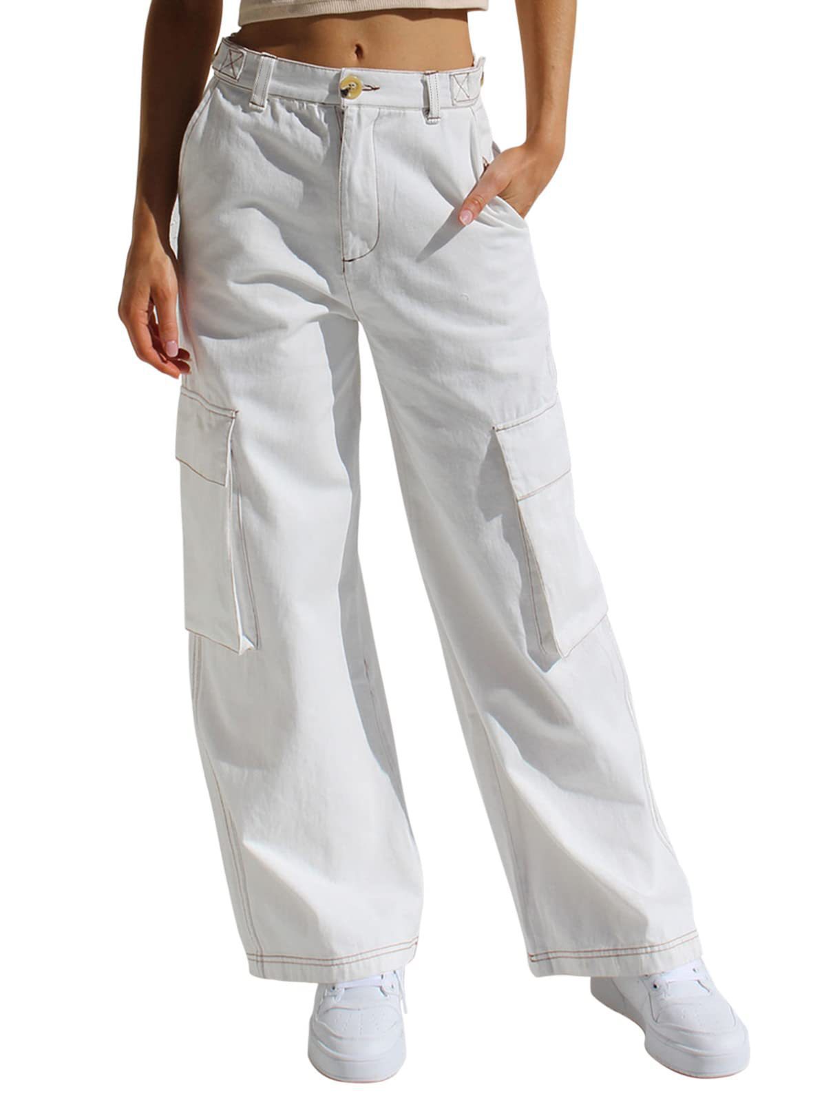 Pantalones vaqueros de trabajo para mujer, holgados, informales, multibolsillos