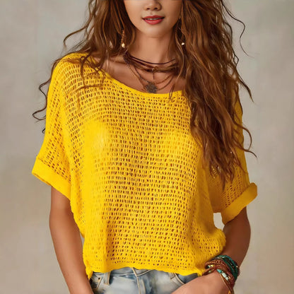 Pull en maille unie à manches courtes pour femme