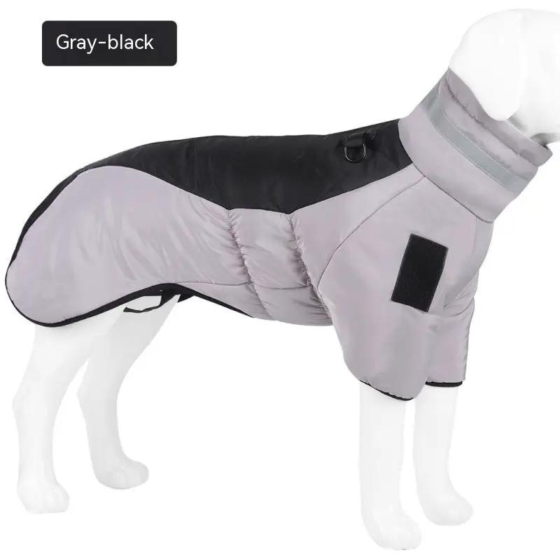Dog coat by AdTec, waterproof gray-black puffer vest for medium/large dogs with leash ring