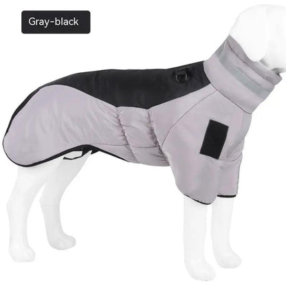 Dog coat by AdTec, waterproof gray-black puffer vest for medium/large dogs with leash ring