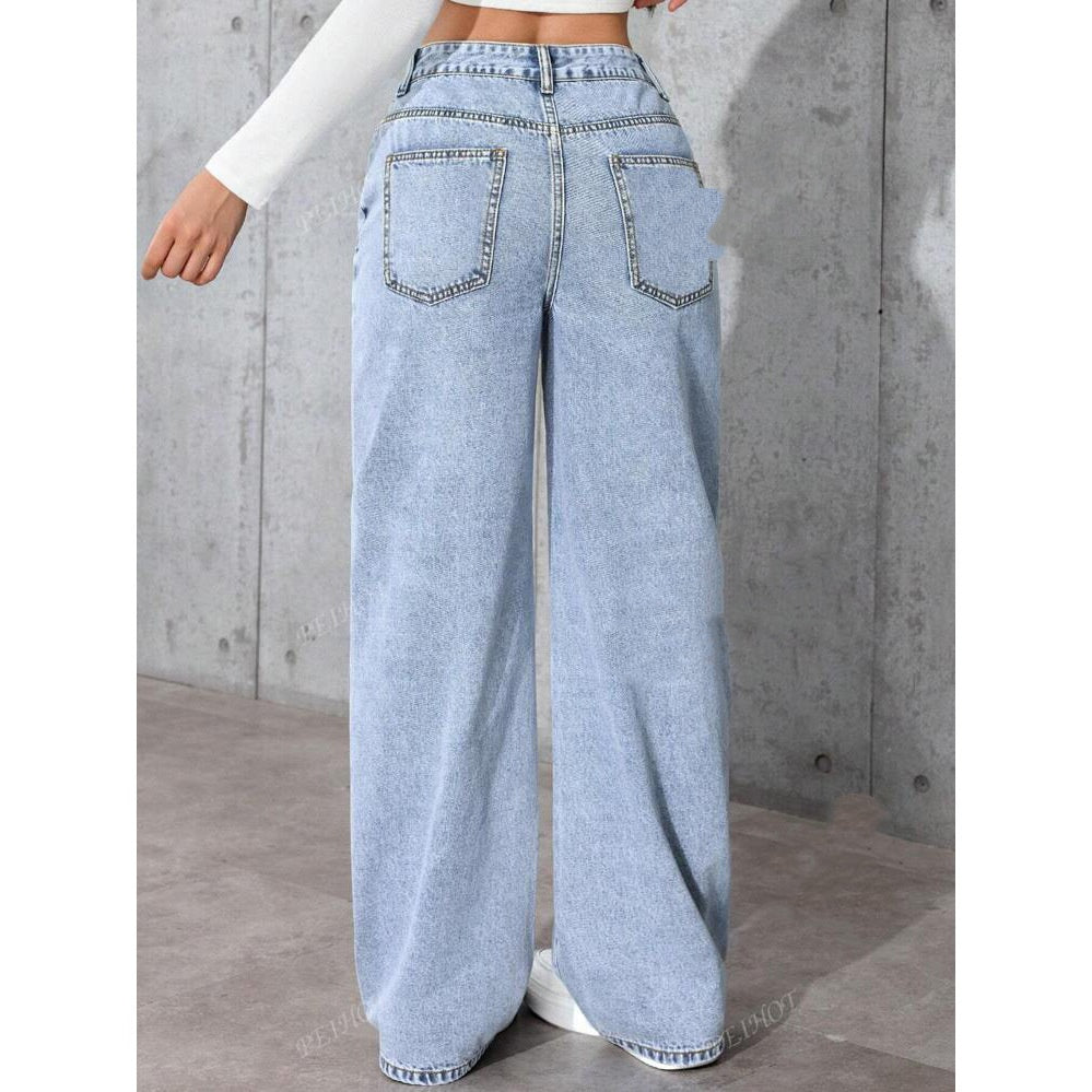 Jean droit taille haute style doux et épicé