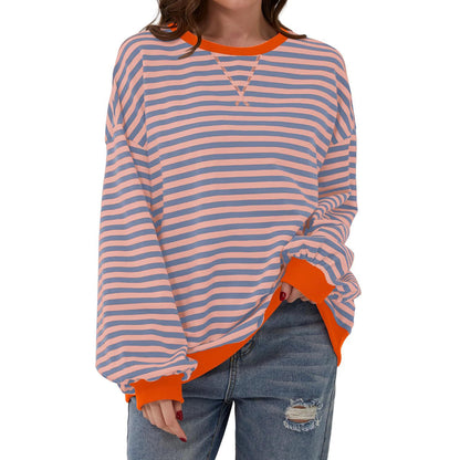 T-shirt ample à manches longues rayé, pull décontracté pour vêtements pour femmes