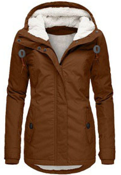 Chaqueta con Capucha de Invierno Color Sólido Cálida con Hebilla y Cremallera de Lana con Bolsillos Chaqueta Casual para Mujer