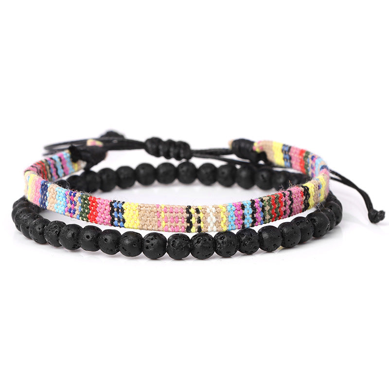Bracelet tressé bohème en roche volcanique de lave pour homme