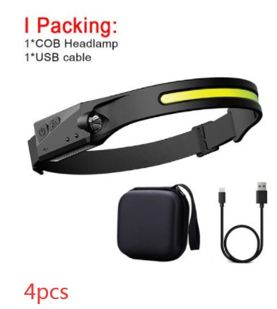 Linterna frontal de inducción LED COB, recargable por USB, resistente al agua, para camping, con todas las perspectivas, luz de caza