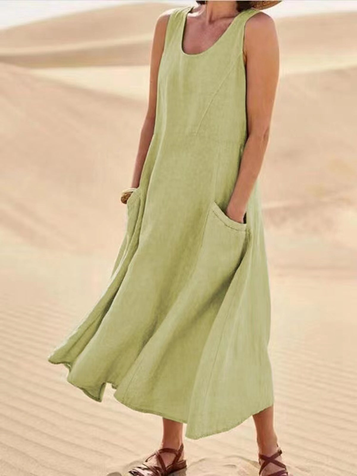 Vestido Largo de Verano sin Mangas con Bolsillos, Vestidos Casuales Sueltos de Moda, Ropa de Mujer