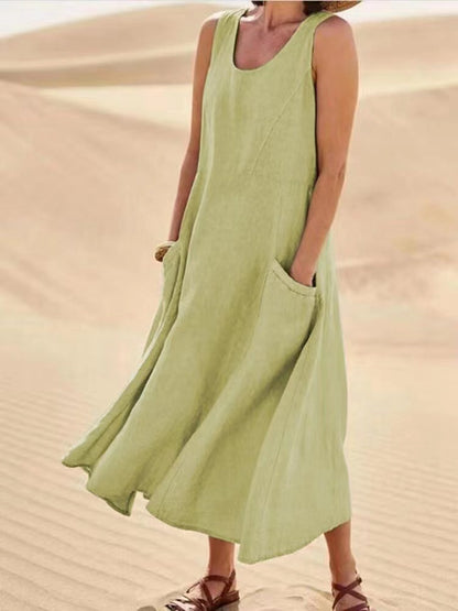 Vestido Largo de Verano sin Mangas con Bolsillos, Vestidos Casuales Sueltos de Moda, Ropa de Mujer