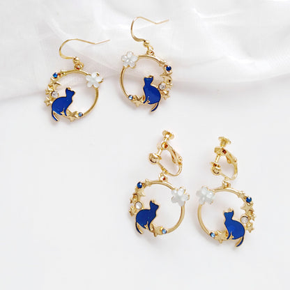 Boucles d'oreilles mignonnes chaton bleu en émail