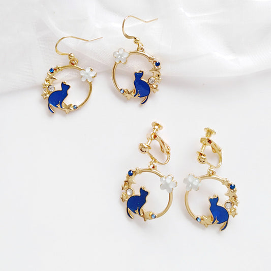 Boucles d'oreilles mignonnes chaton bleu en émail