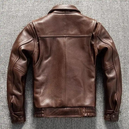 AdTec brown soft leather jacket coat, back view image