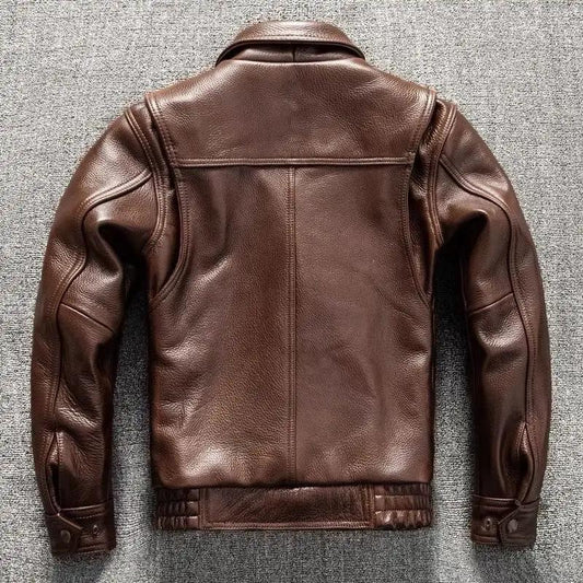AdTec brown soft leather jacket coat, back view image