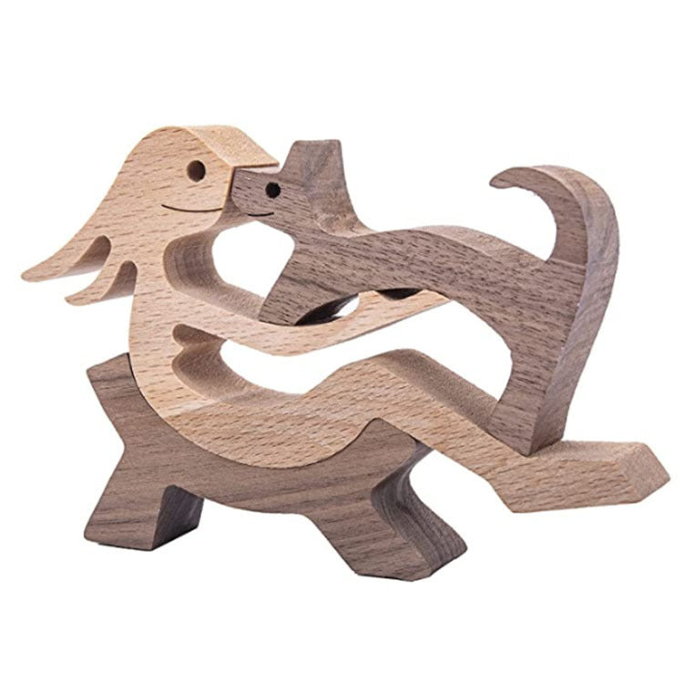 Adorno de Perro en Madera DIY Figura Escultura Decoración del Hogar Un Hombre Un Perro Escultura de Madera Regalos de Navidad Modelo Decorativo