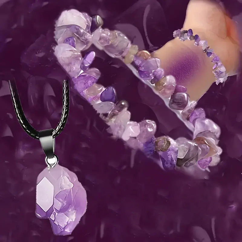 Collier en pierre brute irrégulière de bourgeon de cristal d'améthyste en pierre naturelle