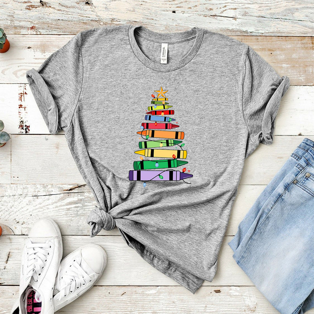 T-shirt Femme Imprimé Crayon Arbre de Noël
