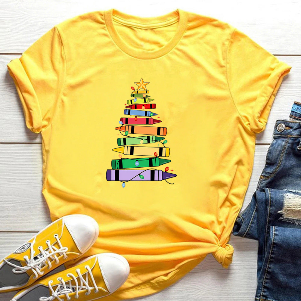 T-shirt Femme Imprimé Crayon Arbre de Noël