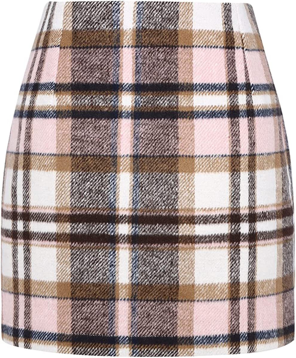 Mini-jupe crayon moulante en laine à carreaux taille haute pour femme