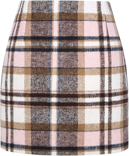 Mini-jupe crayon moulante en laine à carreaux taille haute pour femme
