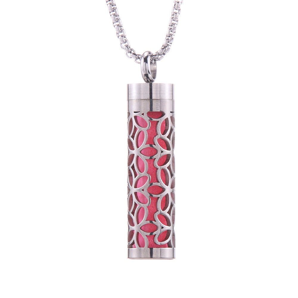 Pendentif diffuseur d'huiles essentielles cylindrique en acier inoxydable