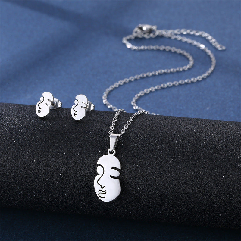 Ensemble Collier et Puces d'Oreilles en Acier Inoxydable