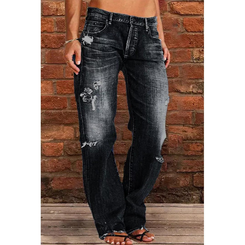 Pantalones vaqueros rotos de pernera ancha sueltos, pantalones de mezclilla de ocio para ir al trabajo, ropa de mujer
