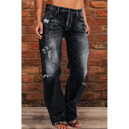 Jean déchiré Ample Large Jambe Denim Pantalon Décontracté Navette Pantalon Vêtements pour Femmes