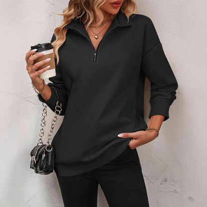 Sweat-shirt zippé mi-manches pour femmes, pull à la mode