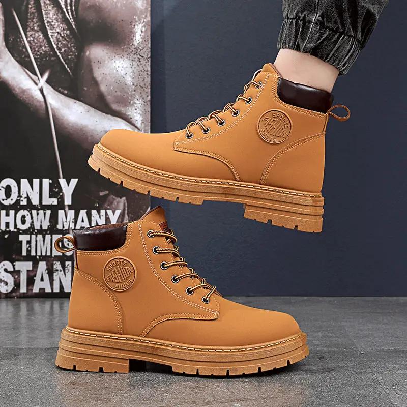 Atlas mens waterproof winter boots with cushioned comfort, tan leather, pair