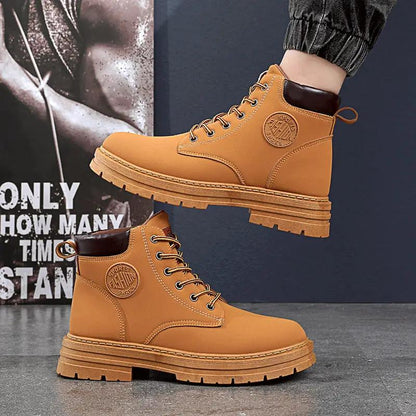 Atlas mens waterproof winter boots with cushioned comfort, tan leather, pair