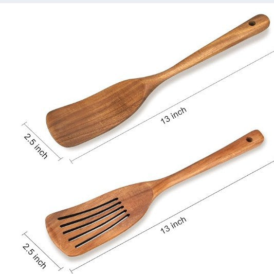 Espátula Utensilios de cocina Juego de pala con cabeza de teca para ensalada, sopa, pasta, cuchara de cocina