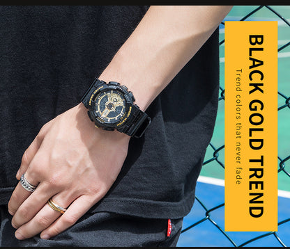 Reloj electrónico deportivo clásico negro y dorado con doble pantalla para estudiantes, reloj para adolescentes, niños y niñas