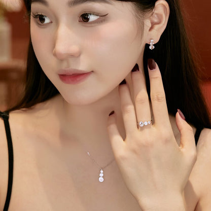 Parure Bague, Collier et Boucles d'Oreilles en Argent Sterling S925 avec Zircons Ronds