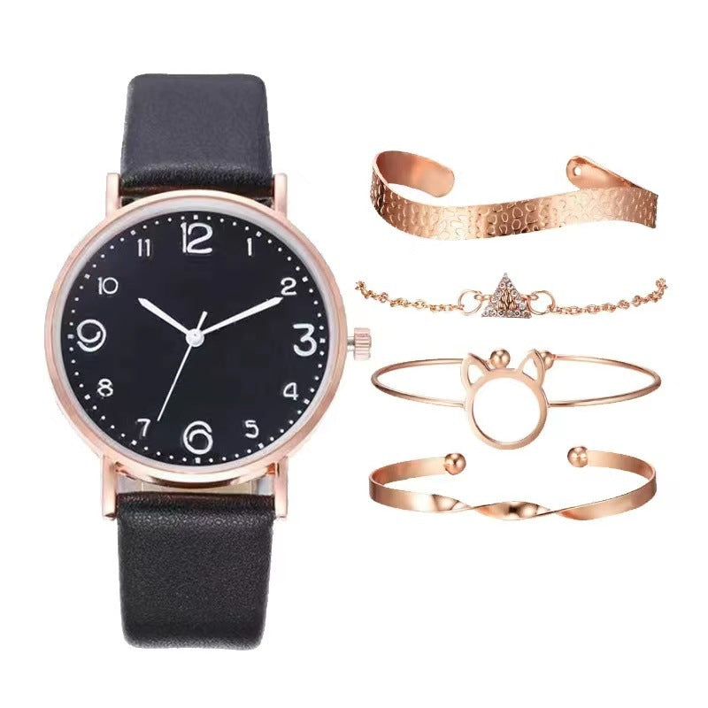 Reloj de cuarzo con correa de cuero y números de moda casual para mujer