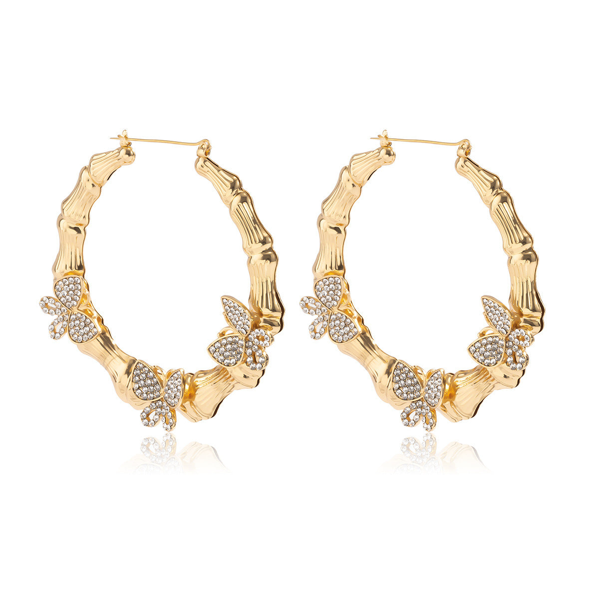 Boucles d'oreilles Papillon Intelligentes Micro-incrustées Rétro Exagérées en Bambou Rond