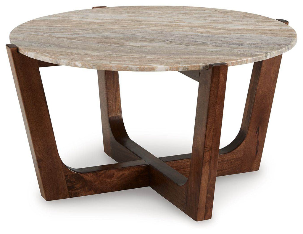 Tanidore - Round Cocktail Table - Warm Brown-0