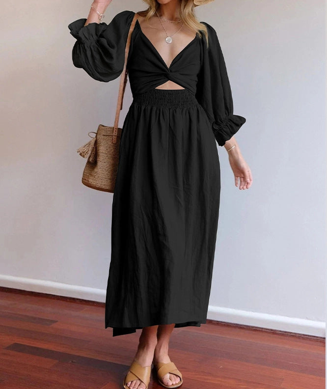 Robe femme col en V manches mi-longues réversible devant-derrière
