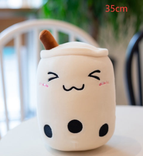 Peluche Boisson Fruitée Mignonne en Forme de Fraise Lait Thé Peluche Jouet Tasse à Thé Boba Oreiller Coussin Thé aux Perles Cadeau pour Enfants