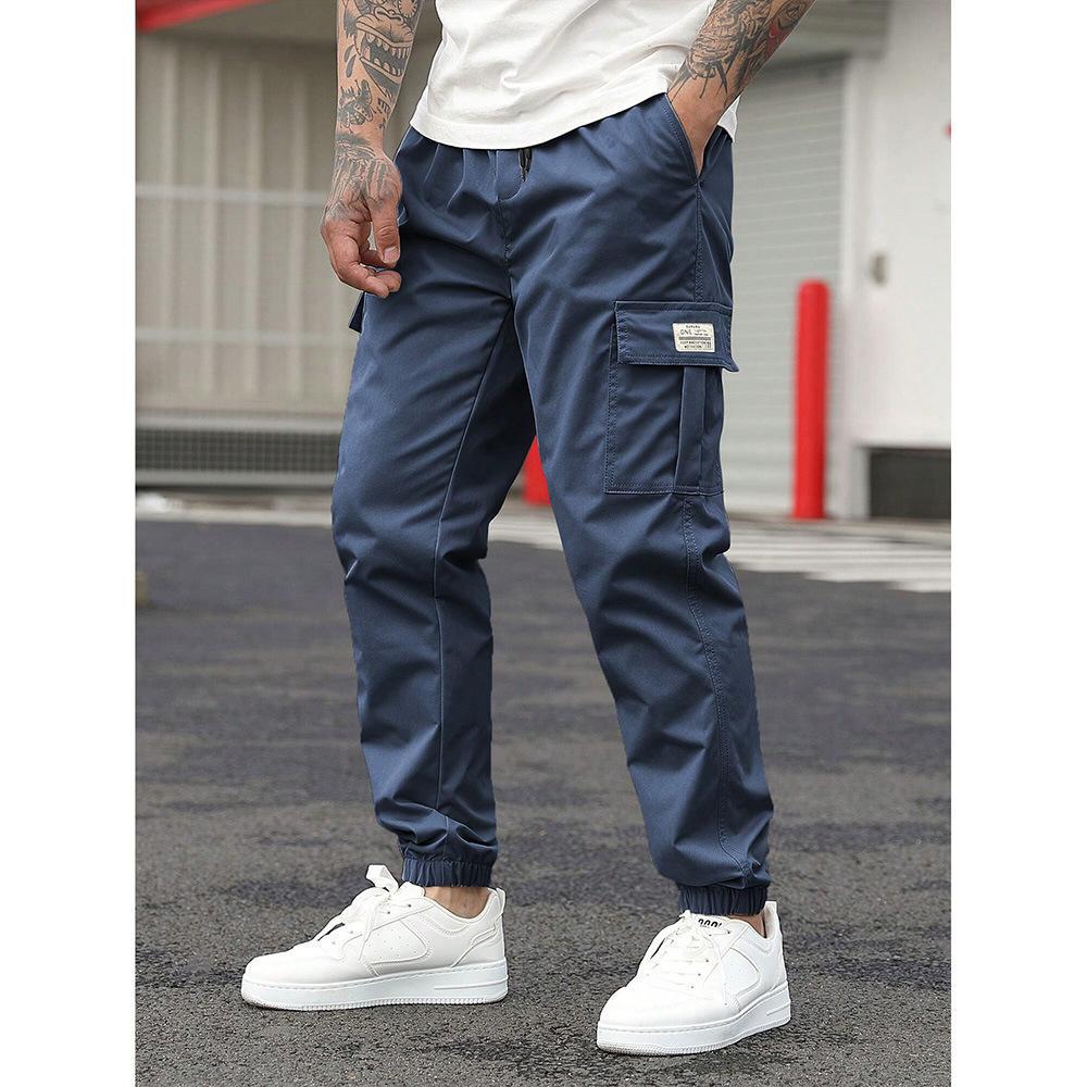 Pantalon cargo décontracté coupe droite multipoches avec cordon de serrage pour homme