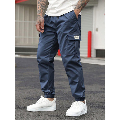 Pantalon cargo décontracté coupe droite multipoches avec cordon de serrage pour homme